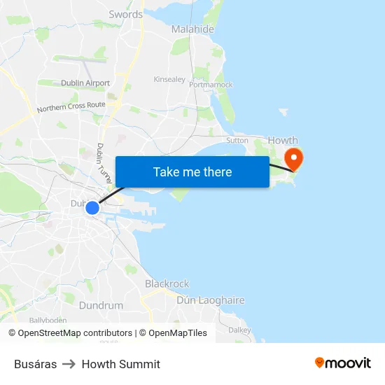 Busáras to Howth Summit map