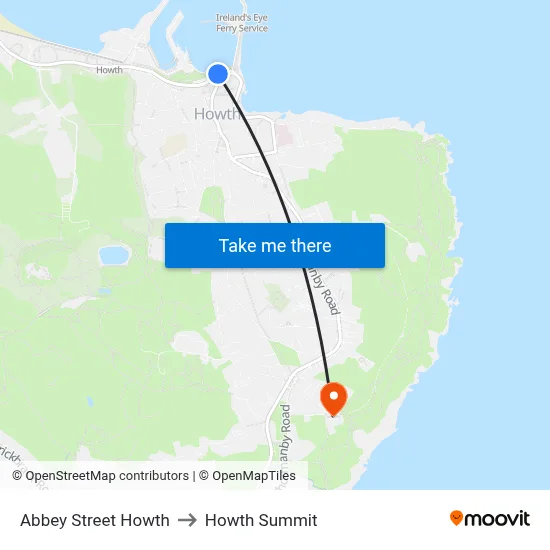 Abbey Street Howth to Howth Summit map