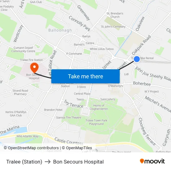 Tralee (Station) to Bon Secours Hospital map