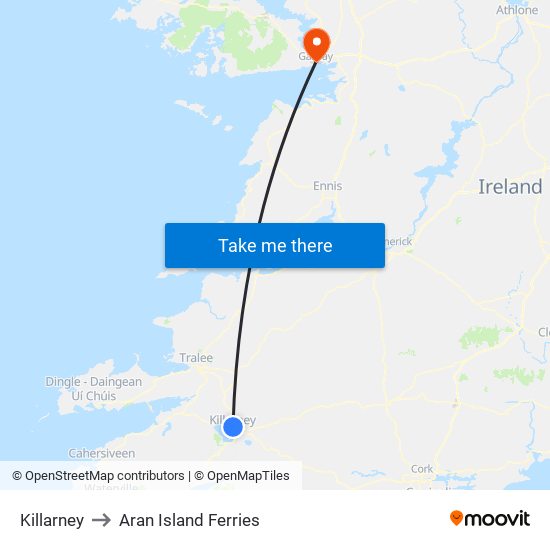 Killarney to Aran Island Ferries map
