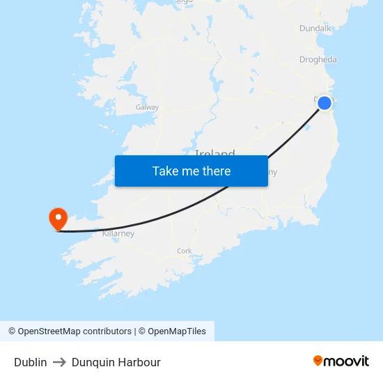 Dublin to Dunquin Harbour map