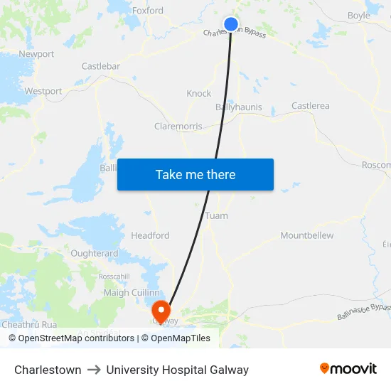Charlestown to University Hospital Galway map