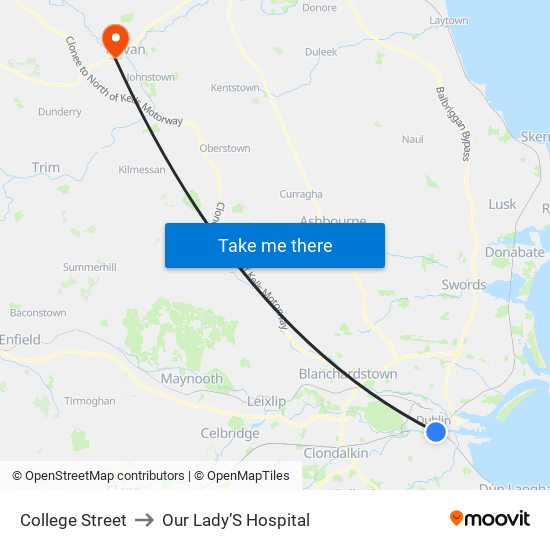 College Street to Our Lady’S Hospital map