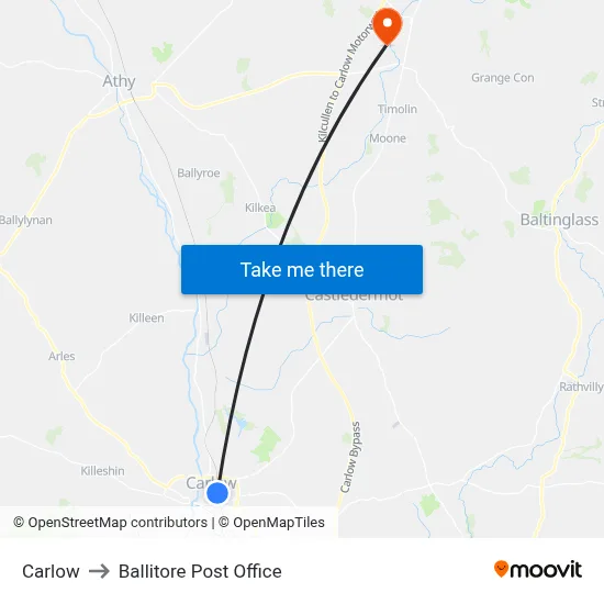 Carlow to Ballitore Post Office map