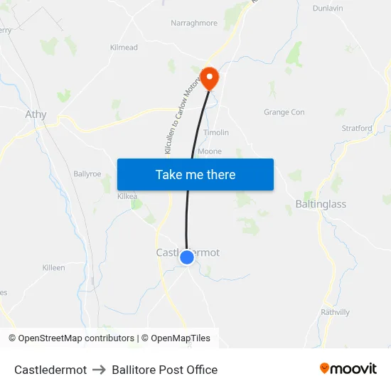 Castledermot to Ballitore Post Office map