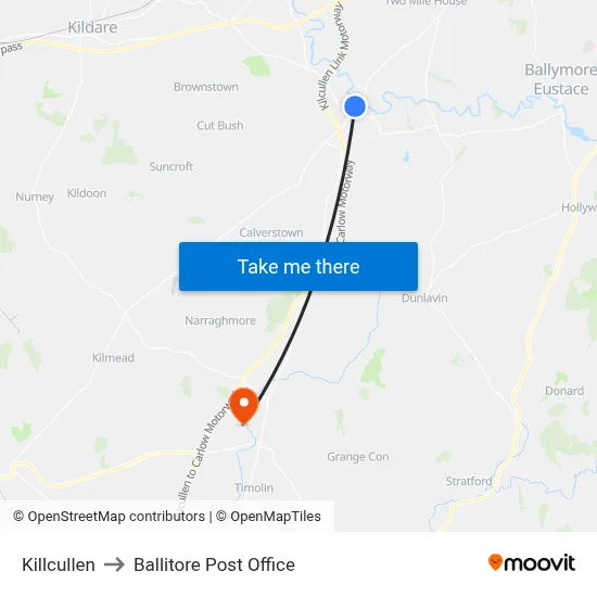Killcullen to Ballitore Post Office map