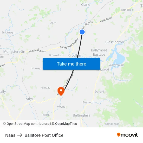 Naas to Ballitore Post Office map