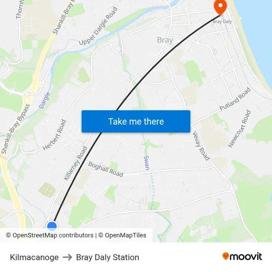 Kilmacanoge to Bray Daly Station map
