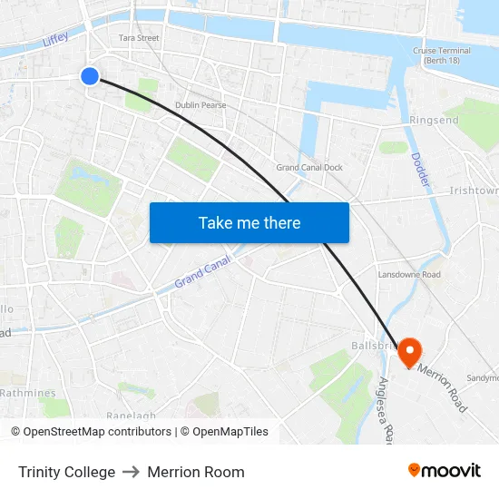 Trinity College to Merrion Room map