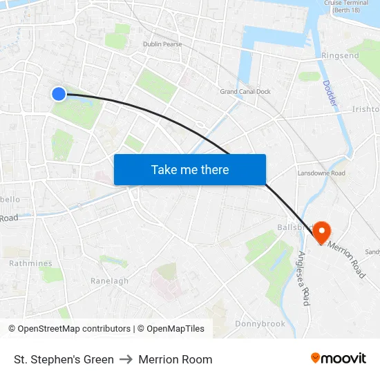 St. Stephen's Green to Merrion Room map