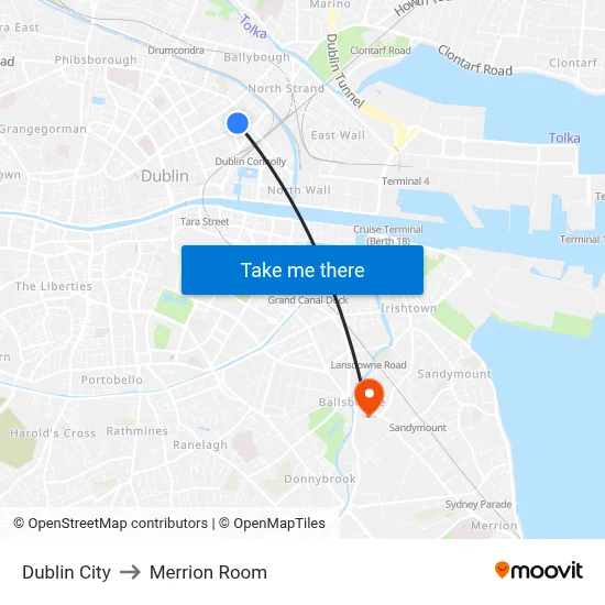 Dublin City to Merrion Room map