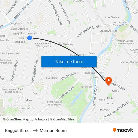 Baggot Street to Merrion Room map