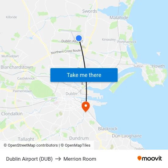 Dublin Airport (DUB) to Merrion Room map