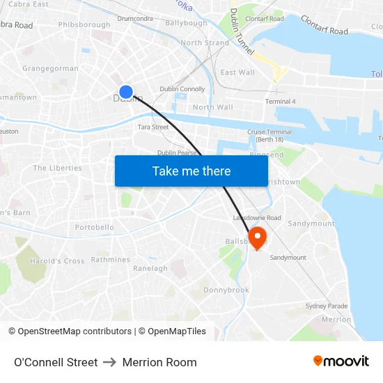 O'Connell Street to Merrion Room map