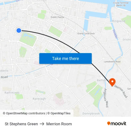 St Stephens Green to Merrion Room map