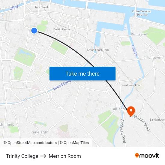 Trinity College to Merrion Room map