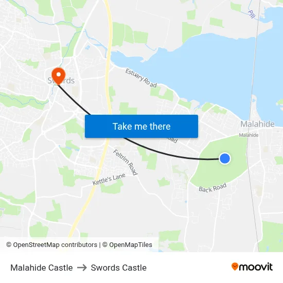 Malahide Castle to Swords Castle map