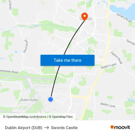 Dublin Airport (DUB) to Swords Castle map
