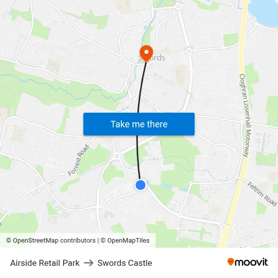 Airside Retail Park to Swords Castle map