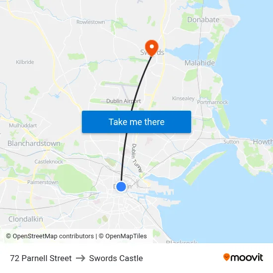 72 Parnell Street to Swords Castle map