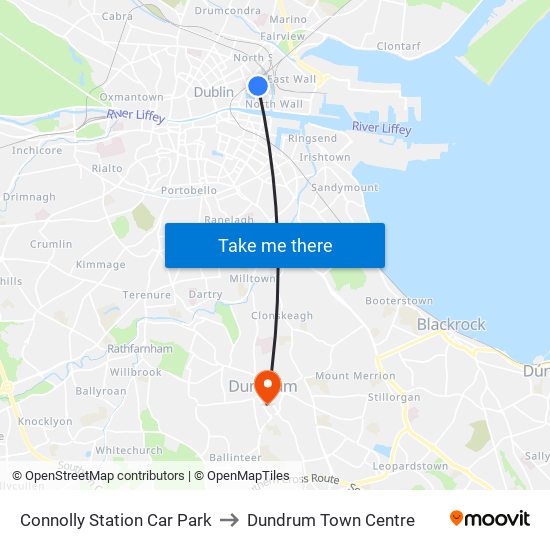 Connolly Station Car Park to Dundrum Town Centre map