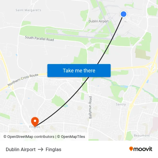 Dublin Airport to Finglas map