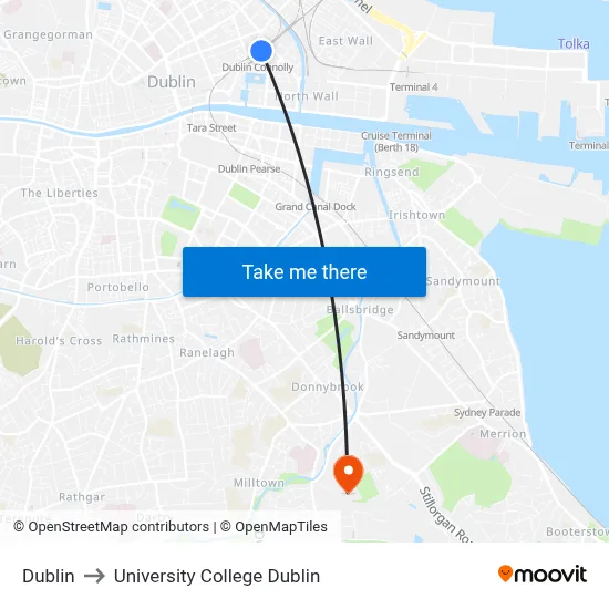 Dublin to University College Dublin map