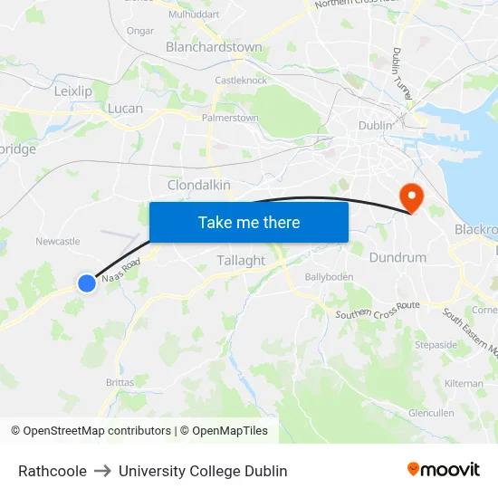 Rathcoole to University College Dublin map