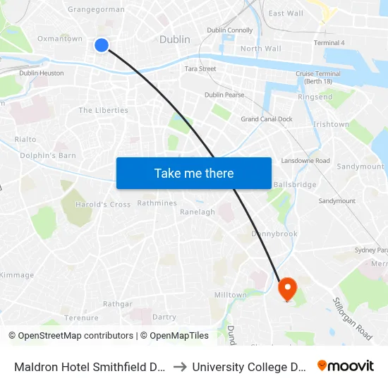 Maldron Hotel Smithfield Dublin to University College Dublin map