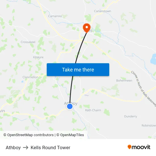 Athboy to Kells Round Tower map