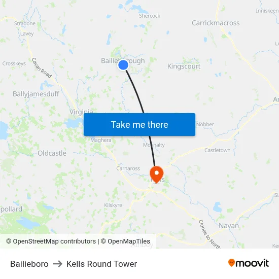 Bailieboro to Kells Round Tower map