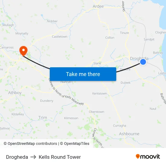 Drogheda to Kells Round Tower map
