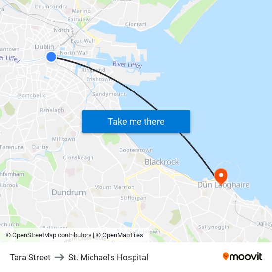Tara Street to St. Michael's Hospital map