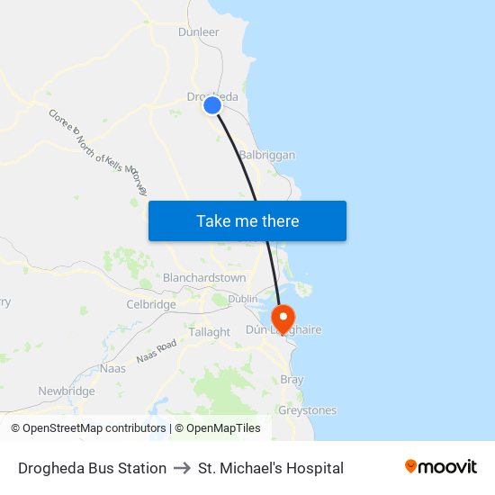 Drogheda Bus Station to St. Michael's Hospital map