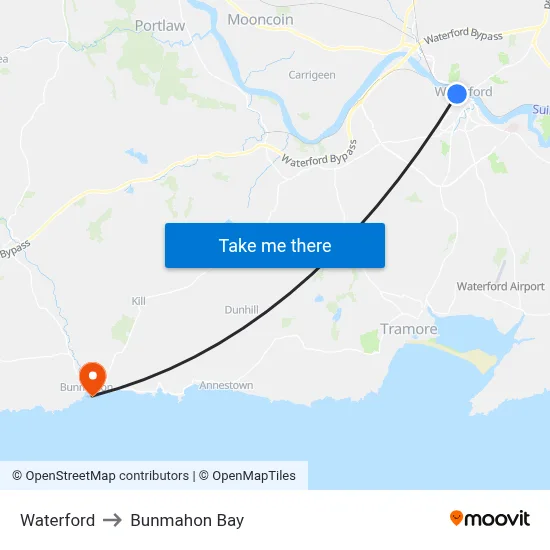 Waterford to Bunmahon Bay map