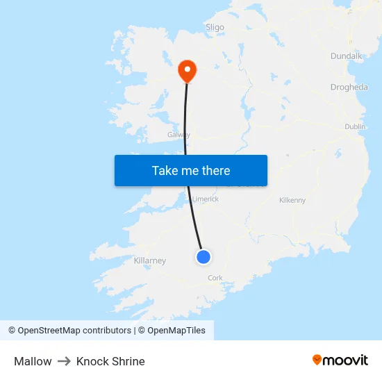 Mallow to Knock Shrine map