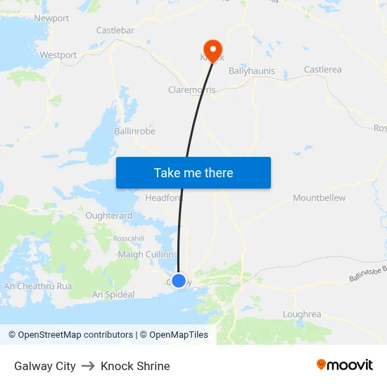 Galway City to Knock Shrine map