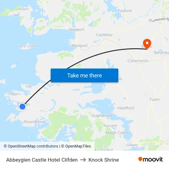 Abbeyglen Castle Hotel Clifden to Knock Shrine map