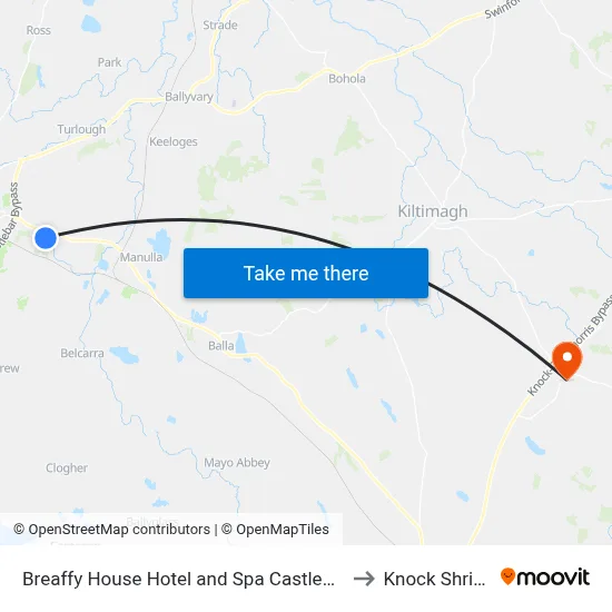Breaffy House Hotel and Spa Castlebar to Knock Shrine map