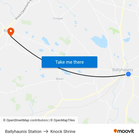 Ballyhaunis Station to Knock Shrine map