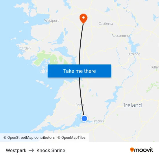 Westpark to Knock Shrine map