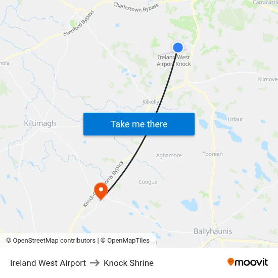 Ireland West Airport to Knock Shrine map