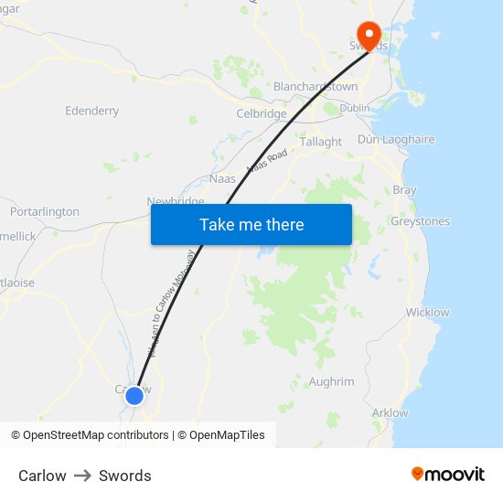 Carlow to Swords map