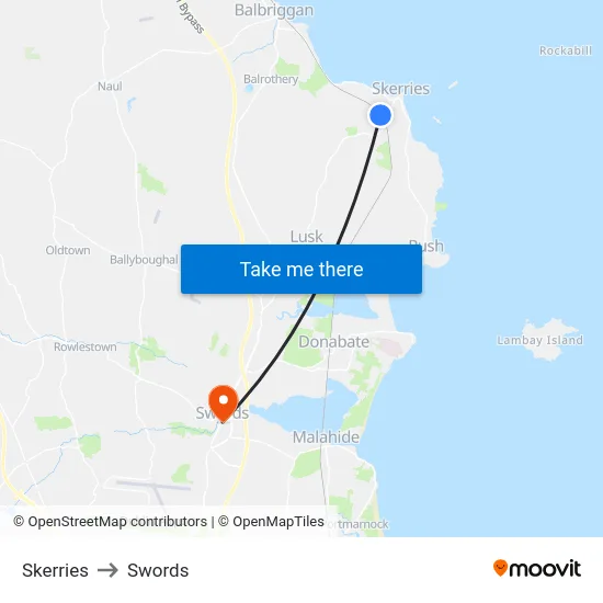 Skerries to Swords map