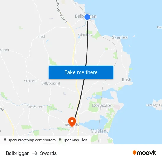 Balbriggan to Swords map