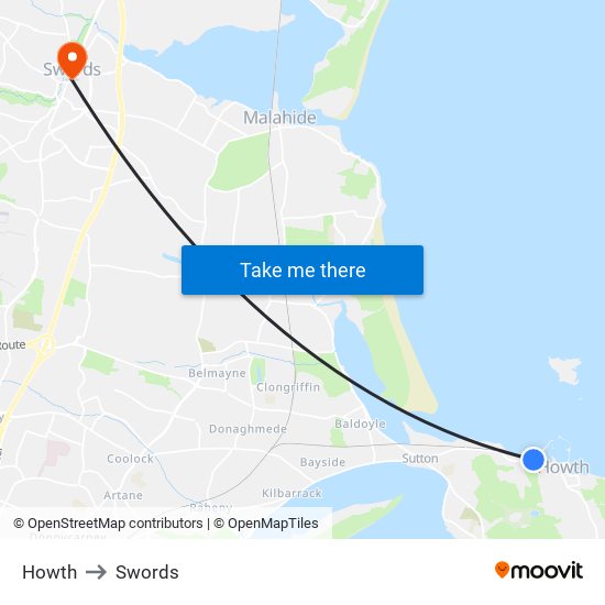Howth to Swords map
