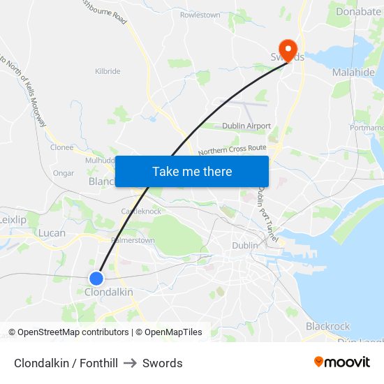 Clondalkin / Fonthill to Swords map