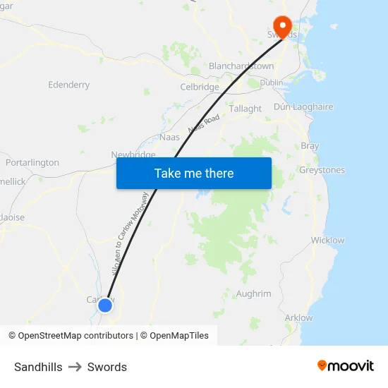 Sandhills to Swords map
