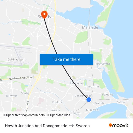 Howth Junction And Donaghmede to Swords map