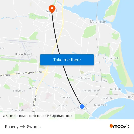 Raheny to Swords map